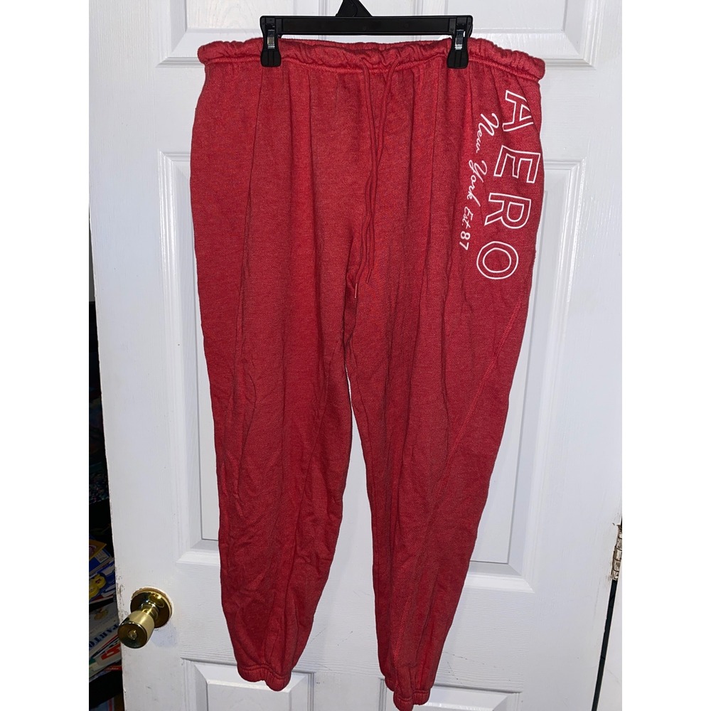 Aeropostale Womens Red Fleece Jogger Sweatpants Aero New York Graphic XL